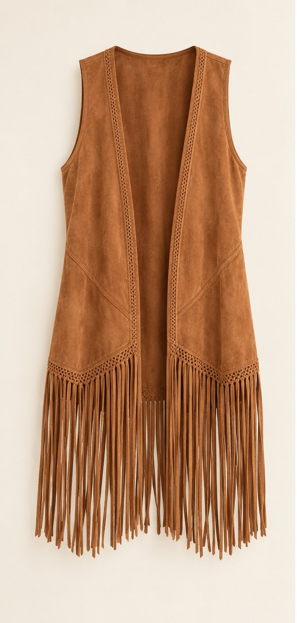 Caramel Canyon Rhythm Fringe Vest, full front view
