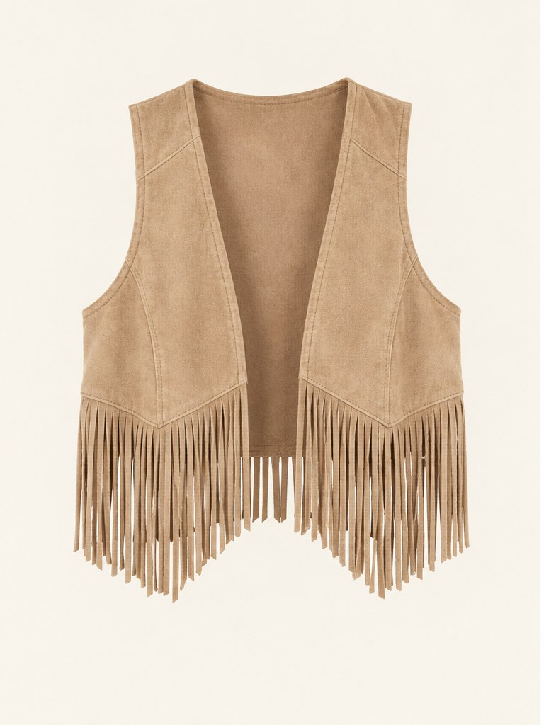 Sand Dune Drift Fringe Vest, full front view