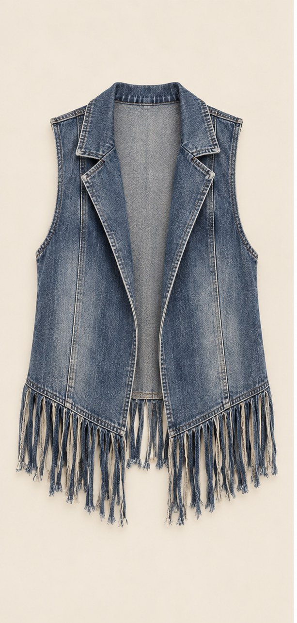 Indigo Trail Fringe Vest in Indigo
