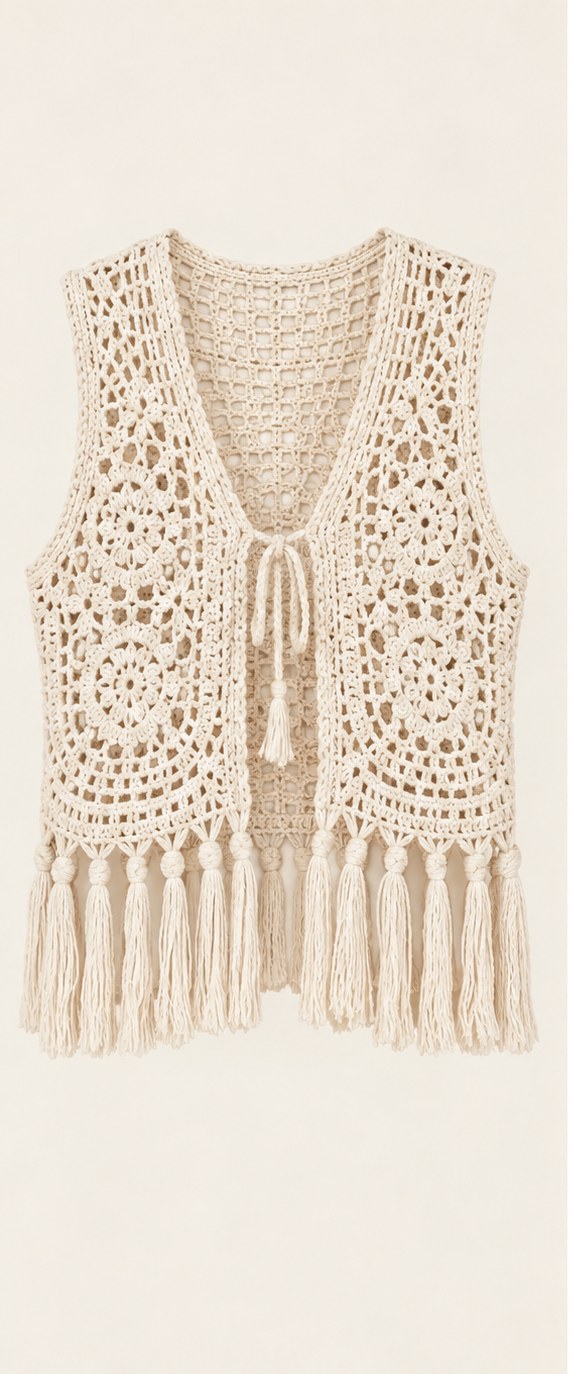 Ivory Ivory Echo Fringe Vest, full front view